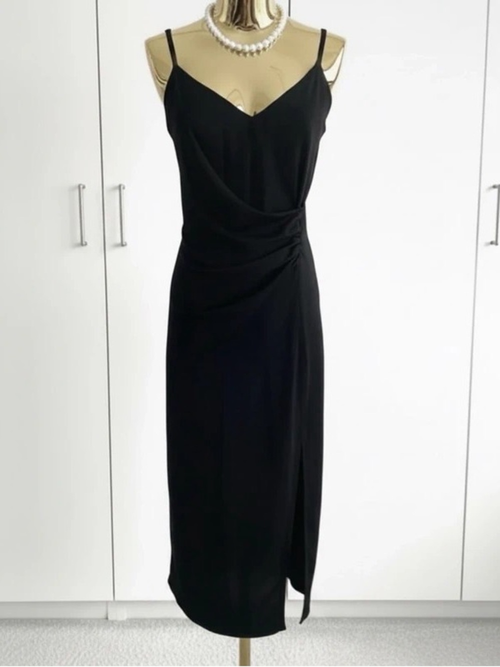 Elegant Black Maxi Slip Dress with Side Drape